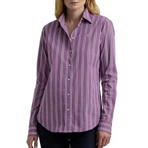 Lauren Ralph Lauren Purple Green Stripe French Cuffs Button Down Shirt NWOT